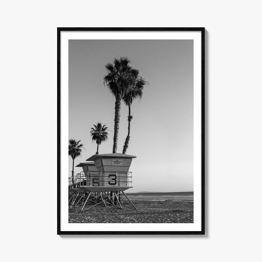 Lifeguard Stand no. 2 black & white photo poster – vertical wall art, unframed print shown in interior mockup