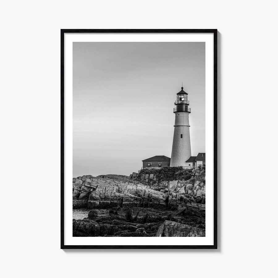 Lighthouse no. 1 black & white photo poster – vertical wall art, unframed print shown in interior mockup