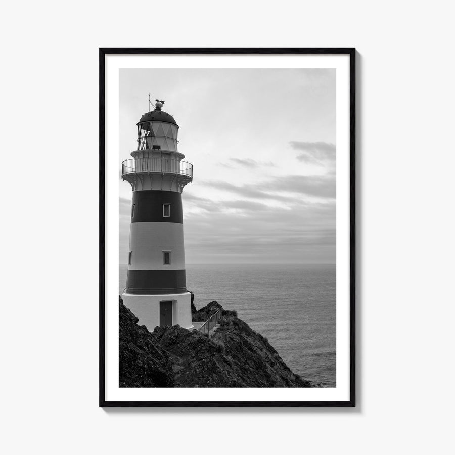 Lighthouse no. 2 black & white photo poster – vertical wall art, unframed print shown in interior mockup
