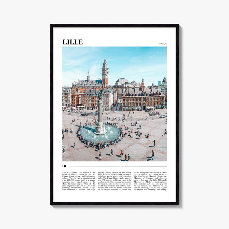 Lille colorful travel poster of France – vertical wall art, unframed print shown in interior mockup