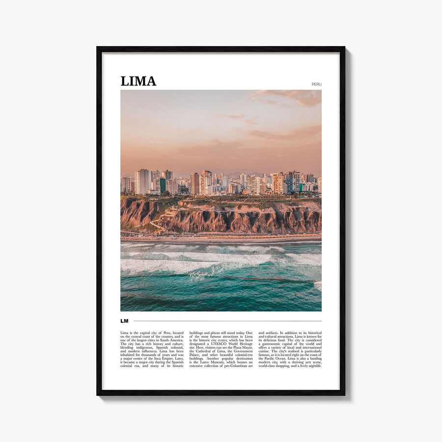 Lima colorful travel poster of Peru – vertical wall art, unframed print shown in interior mockup