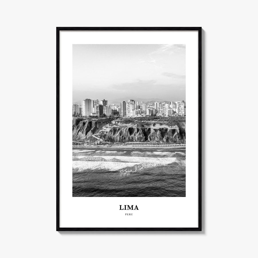 Lima no. 1 black & white classic poster of Peru – vertical wall art, unframed print shown in interior mockup