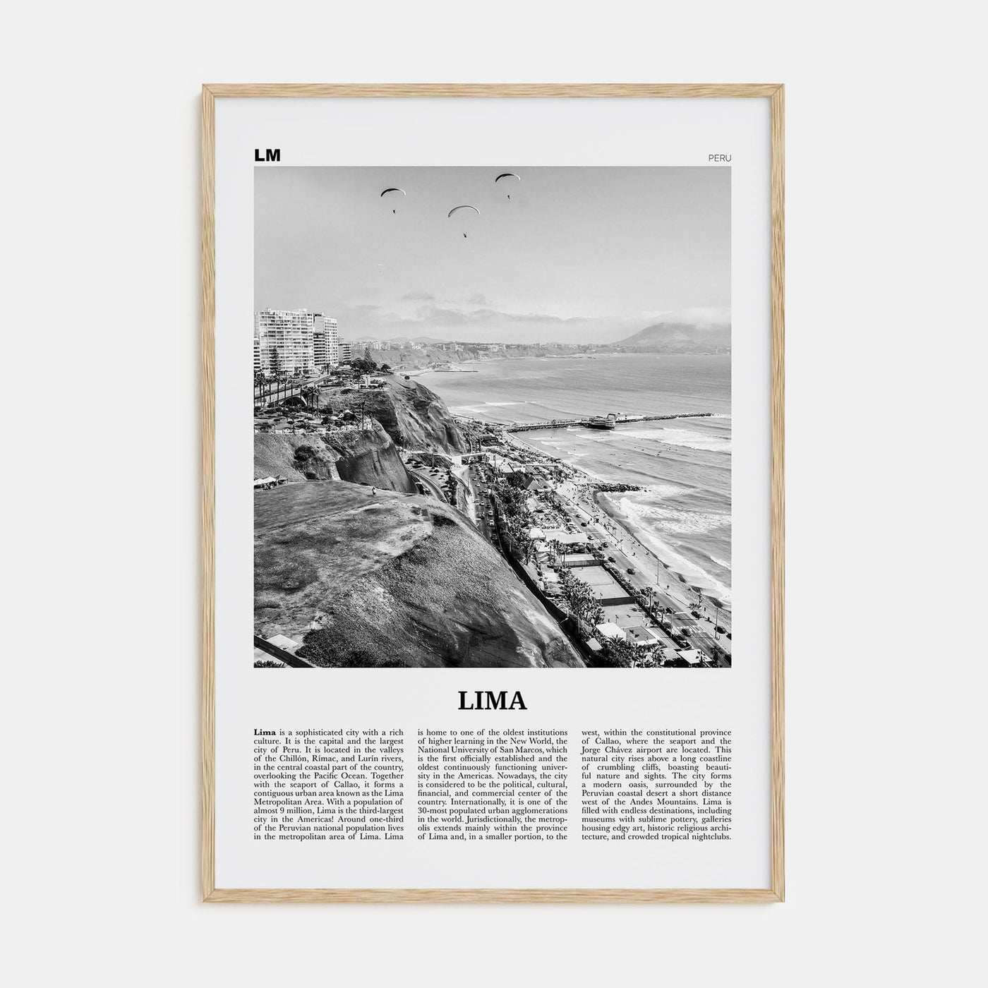 Lima No 1 Poster Natural Wood / 8x12 in Nbourhood Travel B&W Poster