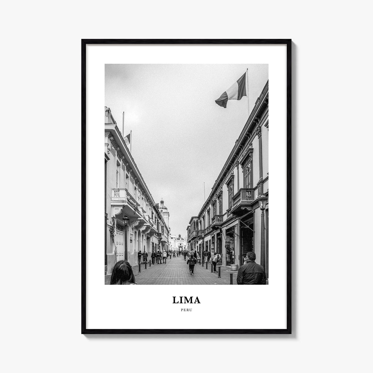 Lima no. 2 black & white classic poster of Peru – vertical wall art, unframed print shown in interior mockup