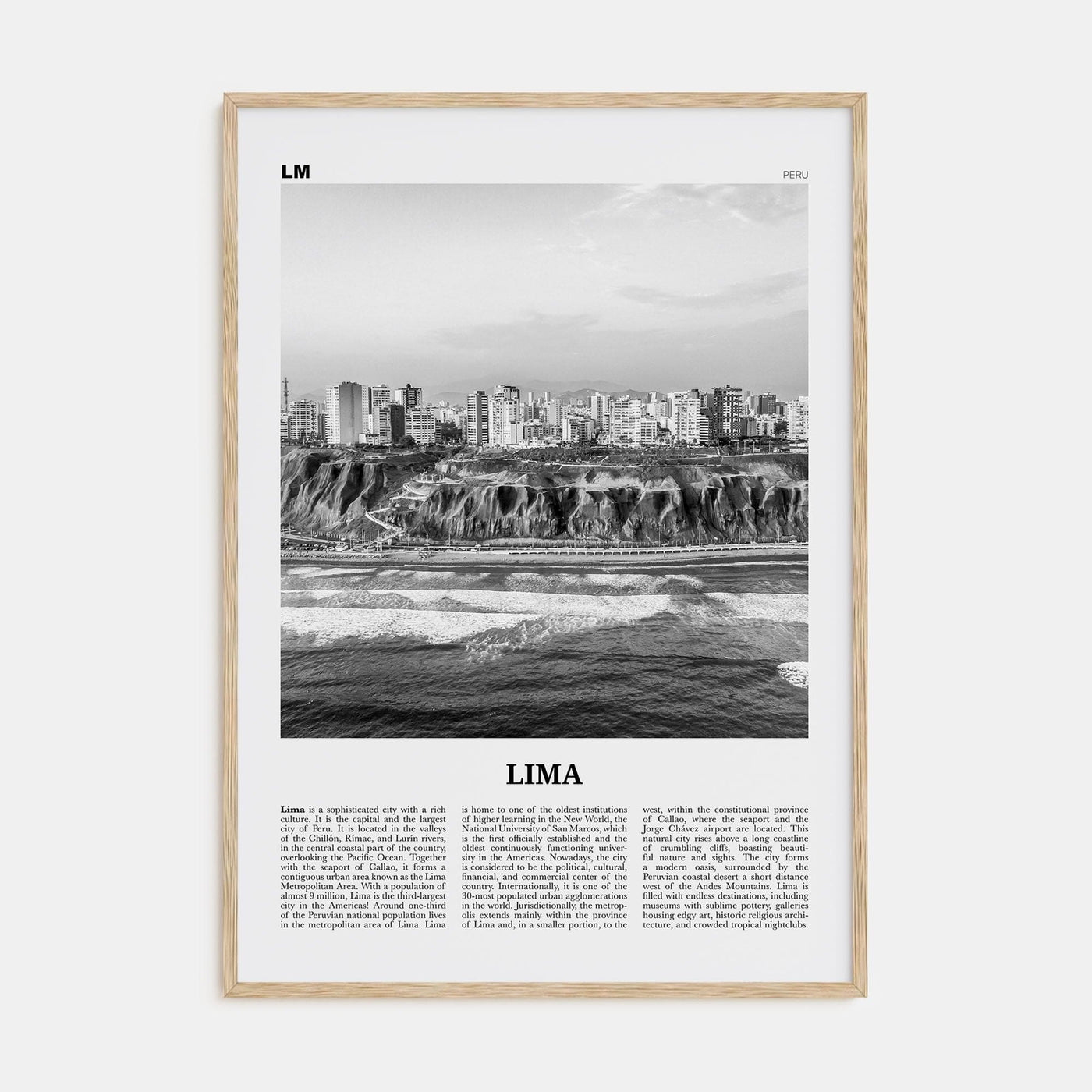 Lima No 2 Poster Natural Wood / 8x12 in Nbourhood Travel B&W Poster