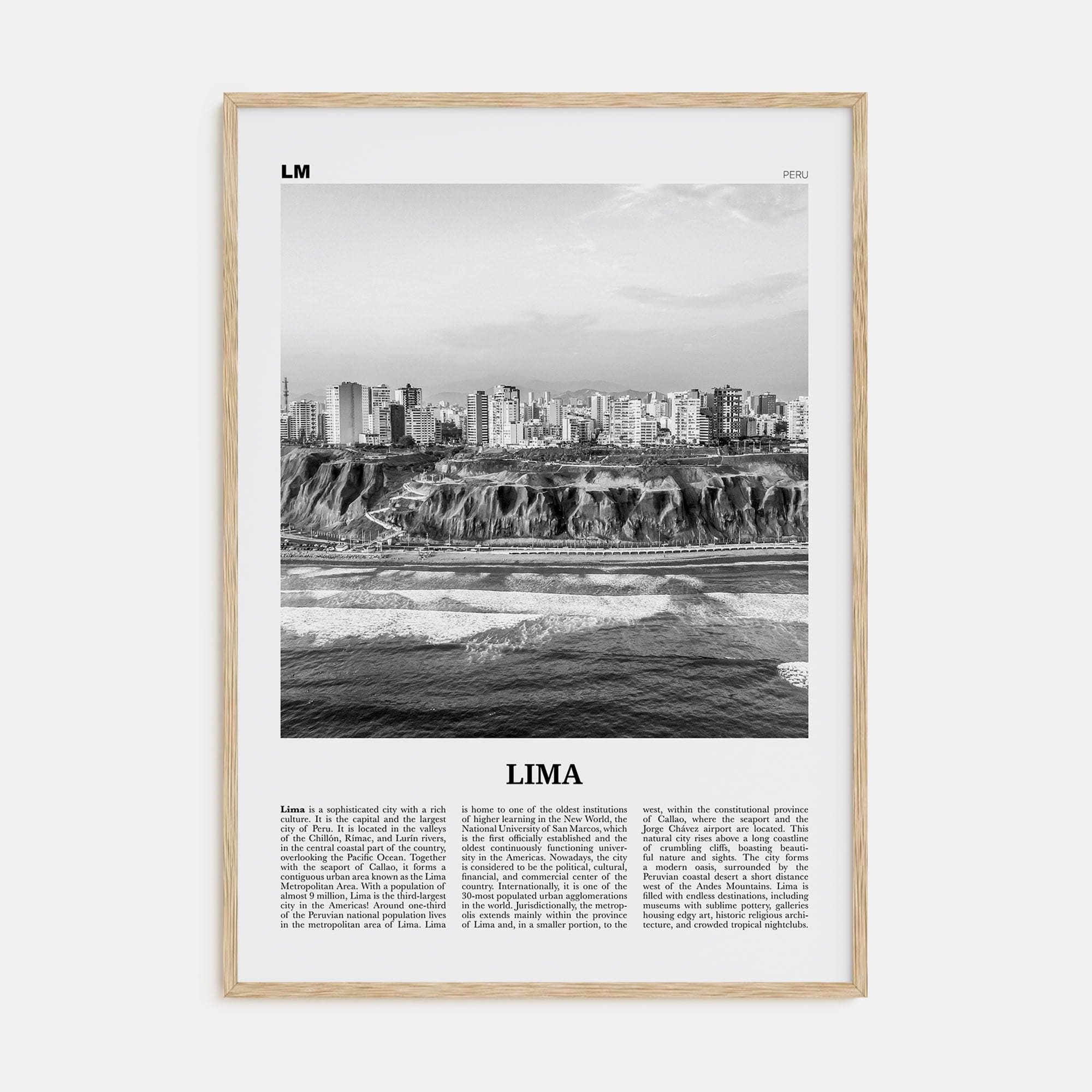 Lima No 2 Poster Natural Wood / 8x12 in Nbourhood Travel B&W Poster