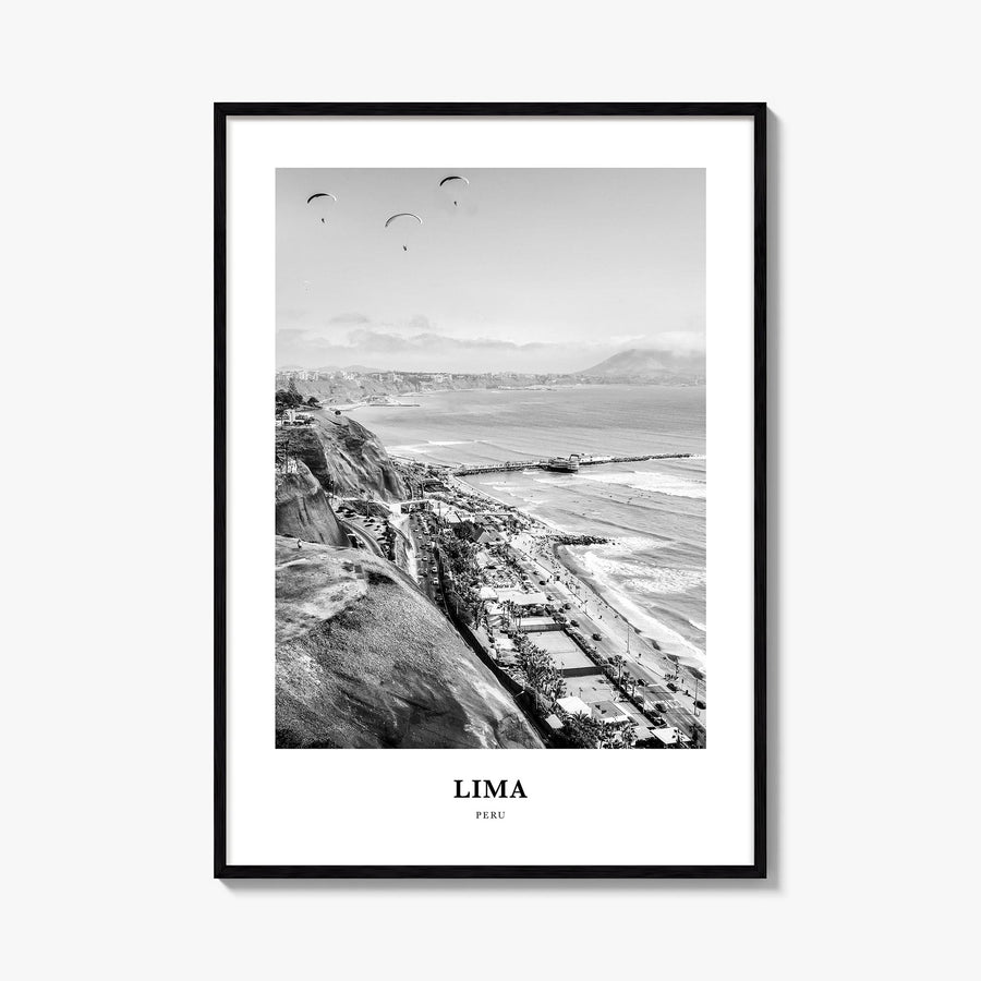 Lima no. 3 black & white classic poster of Peru – vertical wall art, unframed print shown in interior mockup