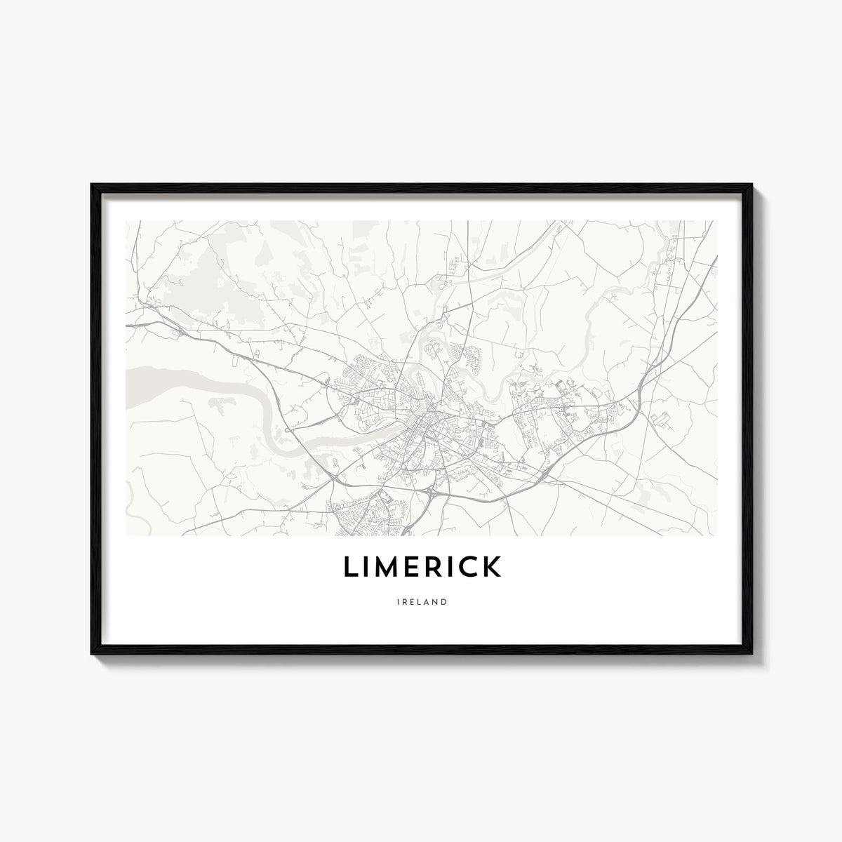 Limerick black & white map poster of Ireland – horizontal wall art, unframed print shown in interior mockup