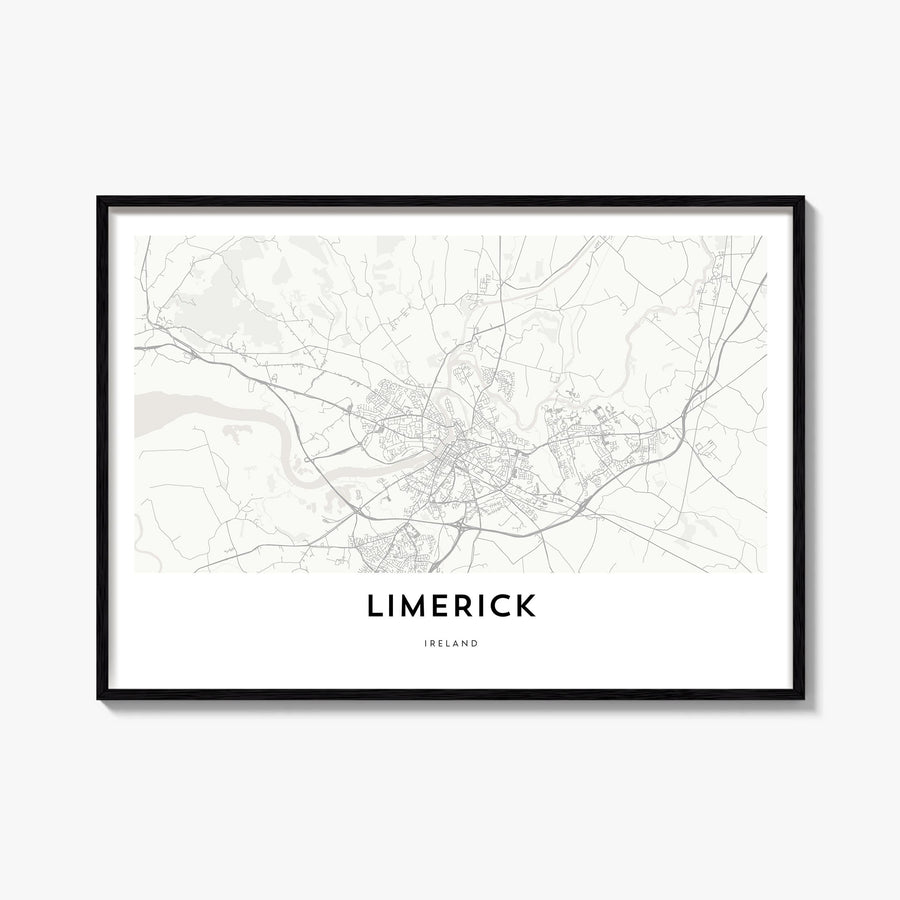 Limerick black & white map poster of Ireland – horizontal wall art, unframed print shown in interior mockup
