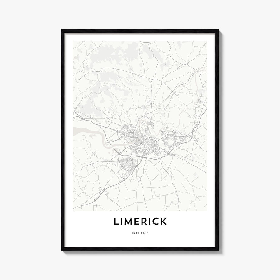 Limerick black & white map poster of Ireland – vertical wall art, unframed print shown in interior mockup