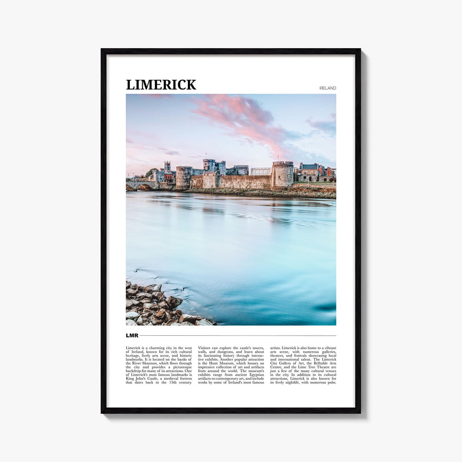 Limerick colorful travel poster of Ireland – vertical wall art, unframed print shown in interior mockup