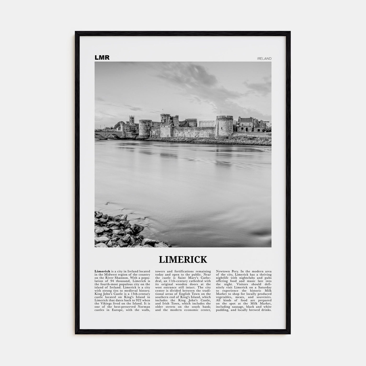 Limerick Poster Black Wood / 8x12 in Nbourhood Travel B&W Poster