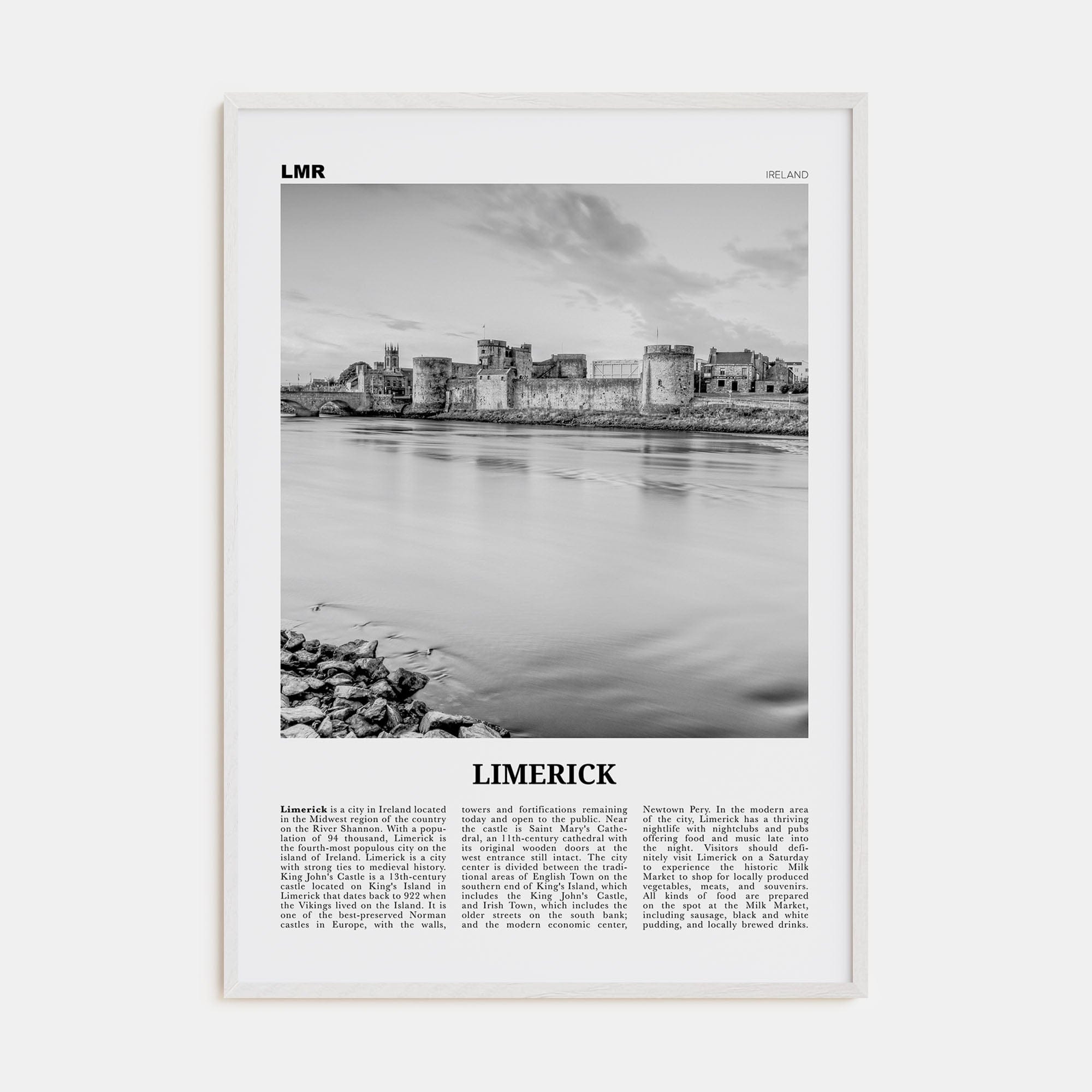 Limerick Poster White Wood / 8x12 in Nbourhood Travel B&W Poster