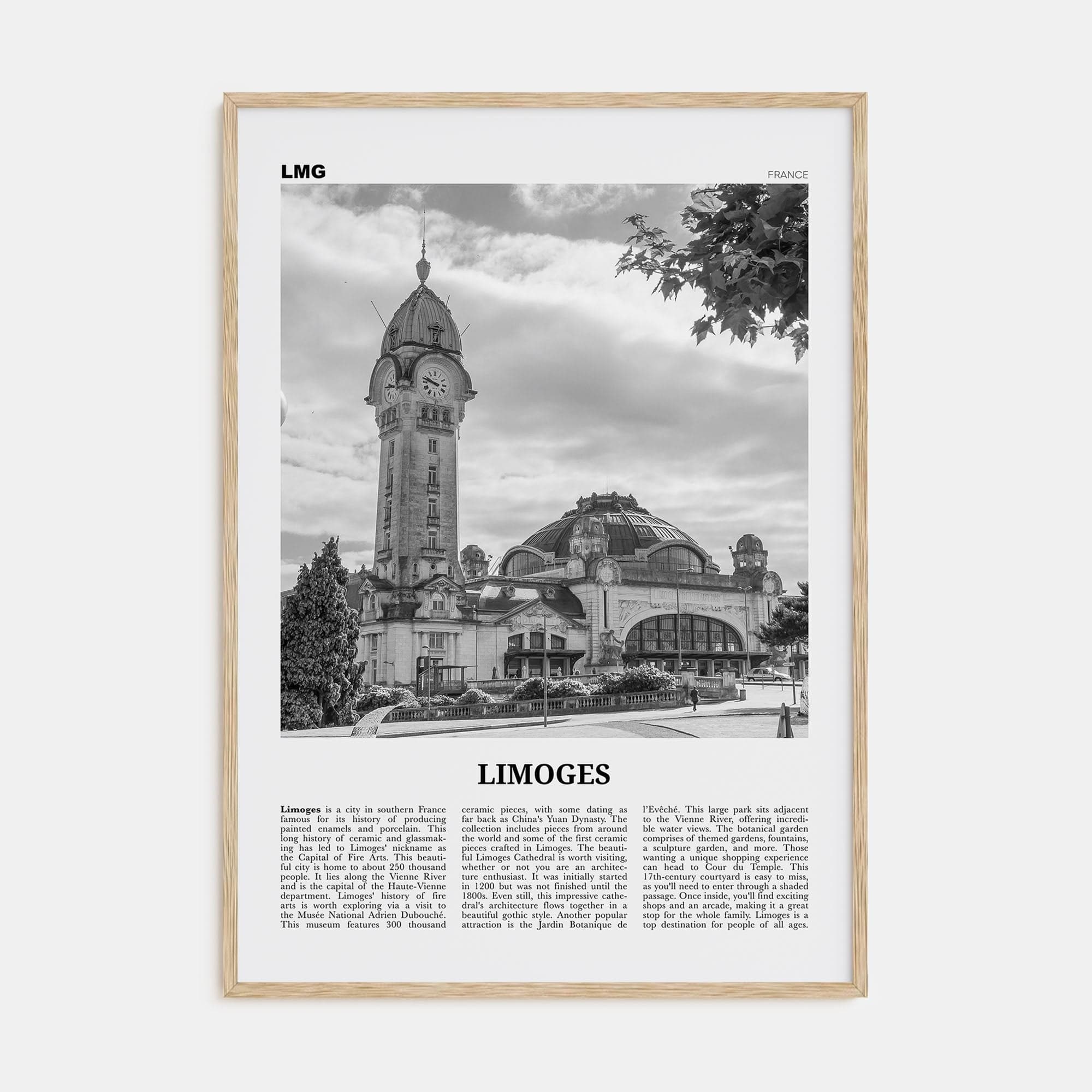 Limoges Poster Natural Wood / 8x12 in Nbourhood Travel B&W Poster