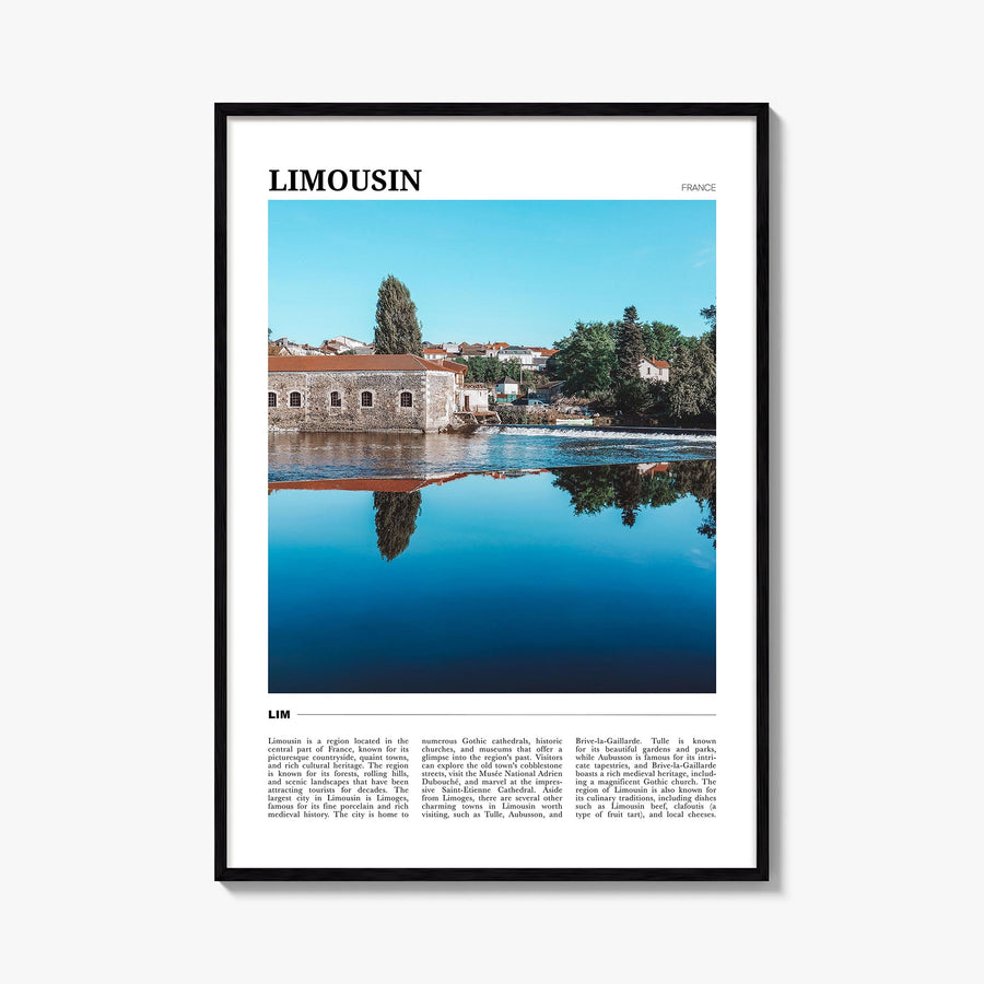 Limousin colorful travel poster of France – vertical wall art, unframed print shown in interior mockup