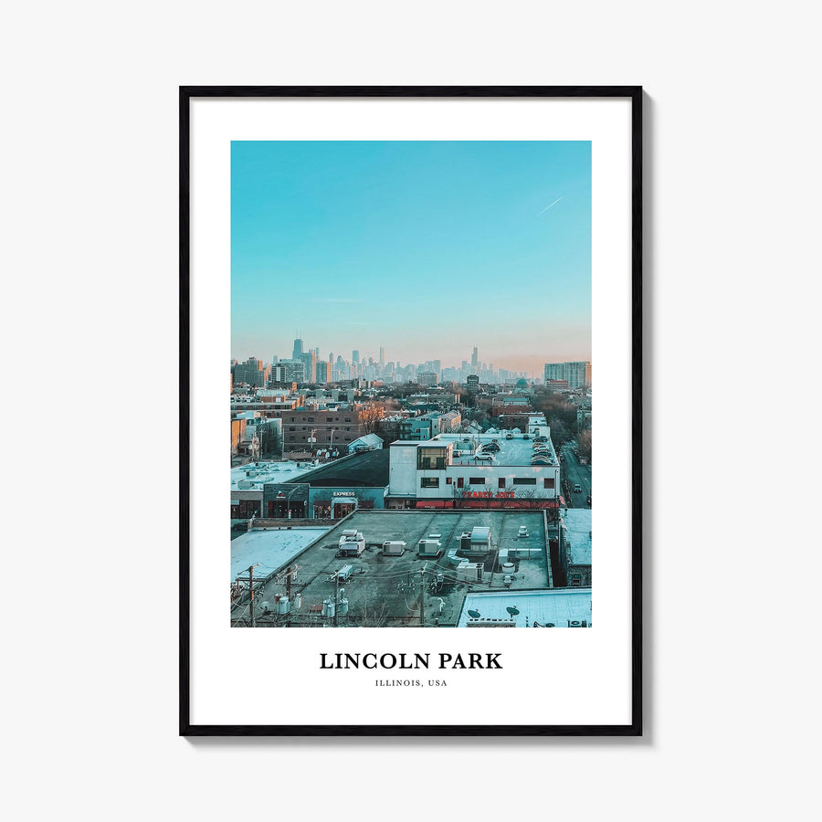 Lincoln Park colorful classic poster of Chicago, Illinois – vertical wall art, unframed print shown in interior mockup