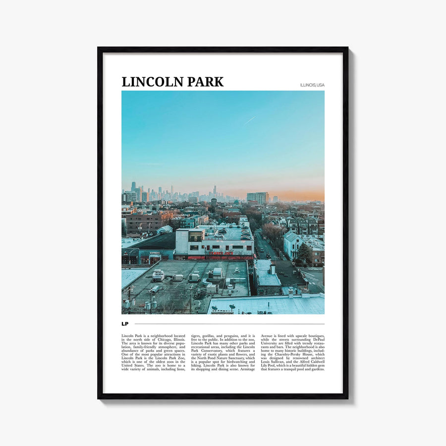 Lincoln Park colorful travel poster of Chicago, Illinois – vertical wall art, unframed print shown in interior mockup