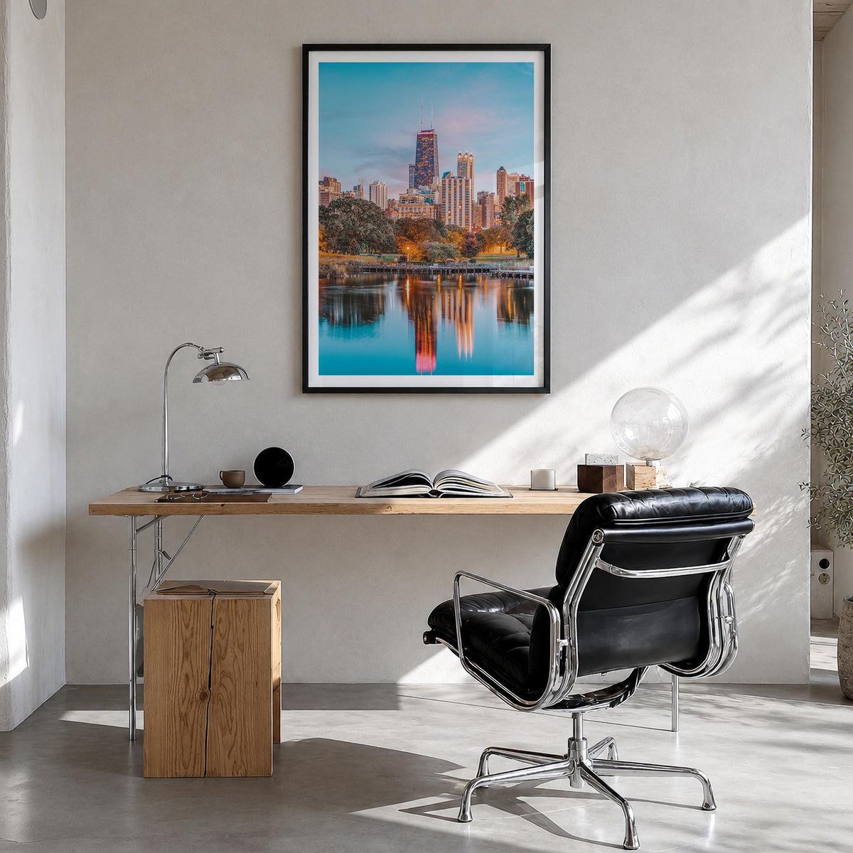 Lincoln Park no. 1 colorful photo poster of Chicago, Illinois – vertical wall art in black wood frame with white border, hang