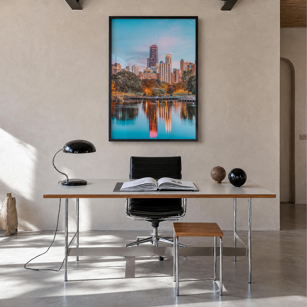 Lincoln Park no. 1 colorful photo poster of Chicago, Illinois – vertical wall art in black wood frame, hanging on wall