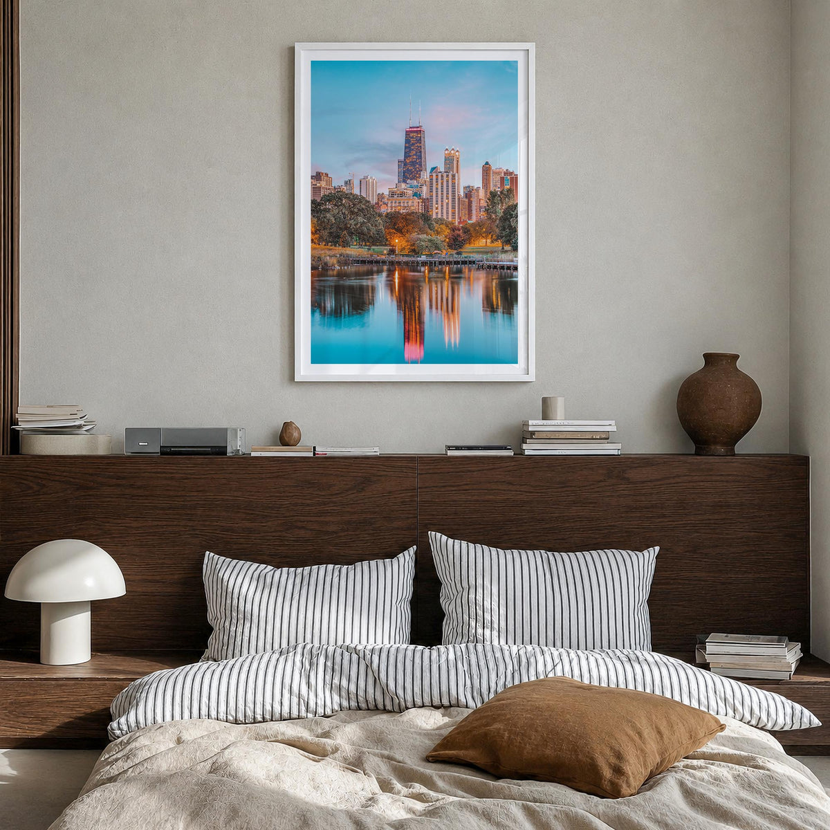 Lincoln Park no. 1 colorful photo poster of Chicago, Illinois – vertical wall art in white wood frame with white border, hang