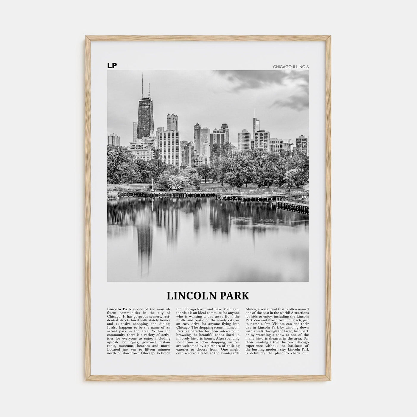 Lincoln Park No 1 Poster Natural Wood / 8x12 in Nbourhood Travel B&W Poster