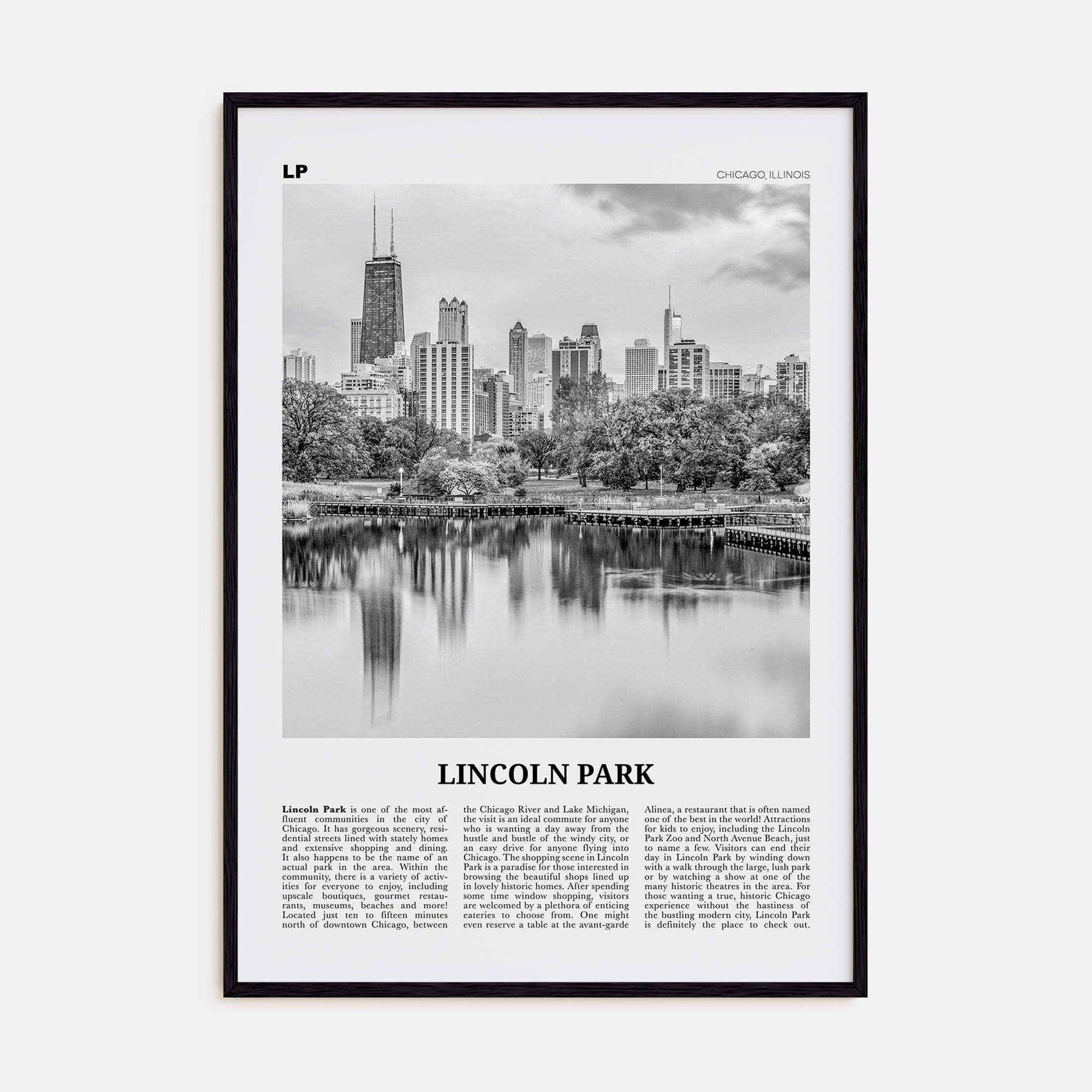 Lincoln Park No 1 Poster Black Wood / 8x12 in Nbourhood Travel B&W Poster