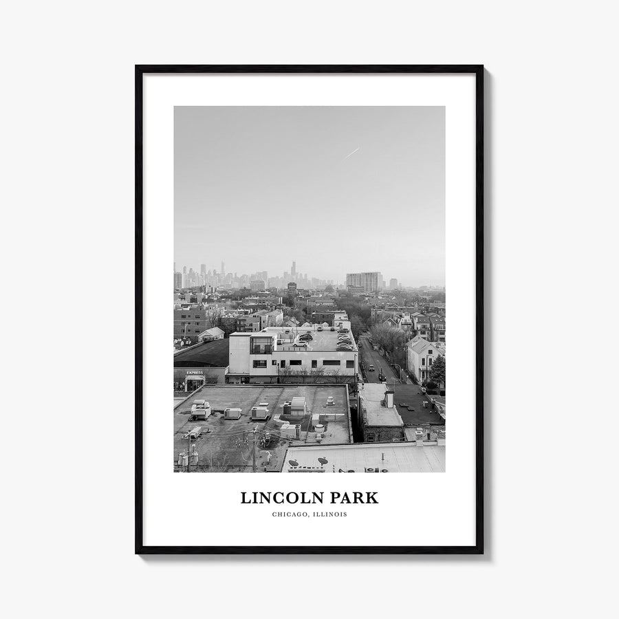 Lincoln Park no. 2 black & white classic poster of Chicago, Illinois – vertical wall art, unframed print shown in interior mo