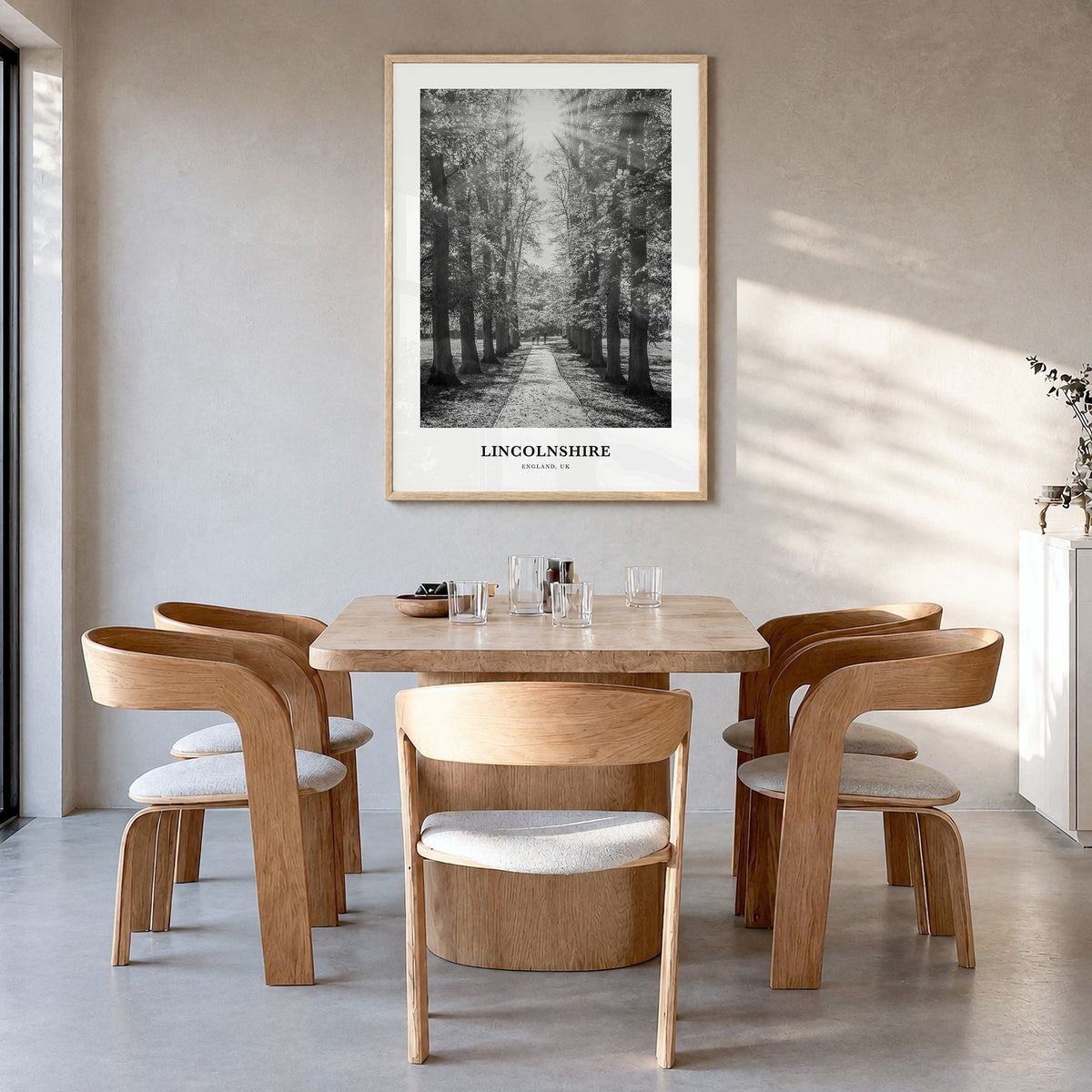 Lincolnshire Classic Poster in a natural wood frame, hanging in a dining room
