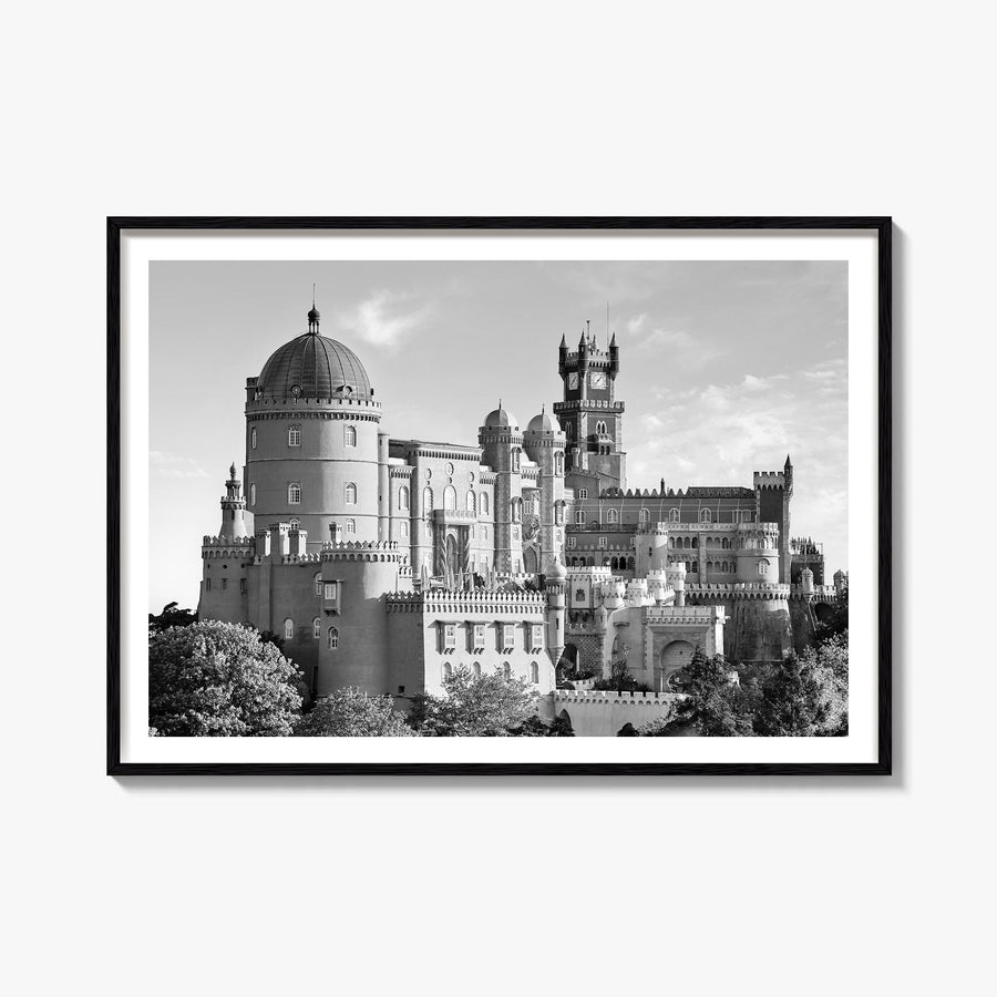Lisbon black & white photo poster of Portugal – horizontal wall art, unframed print shown in interior mockup