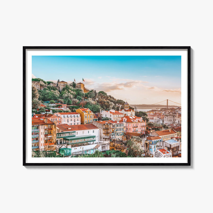 Lisbon colorful photo poster of Portugal – horizontal wall art, unframed print shown in interior mockup
