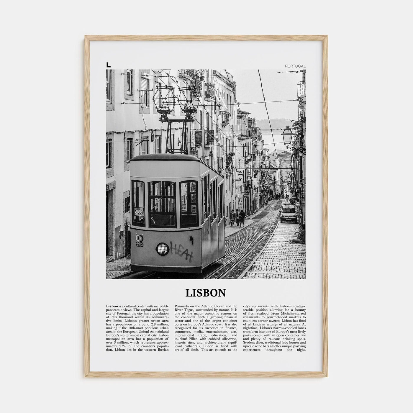 Lisbon No 1 Poster Natural Wood / 8x12 in Nbourhood Travel B&W Poster