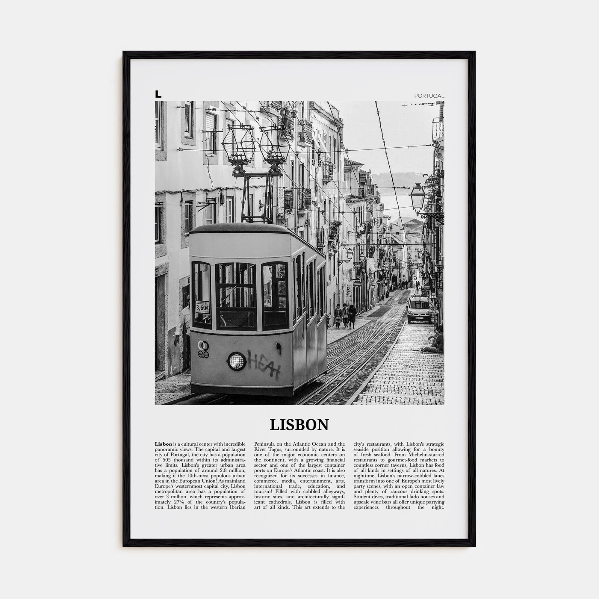 Lisbon No 1 Poster Black Wood / 8x12 in Nbourhood Travel B&W Poster