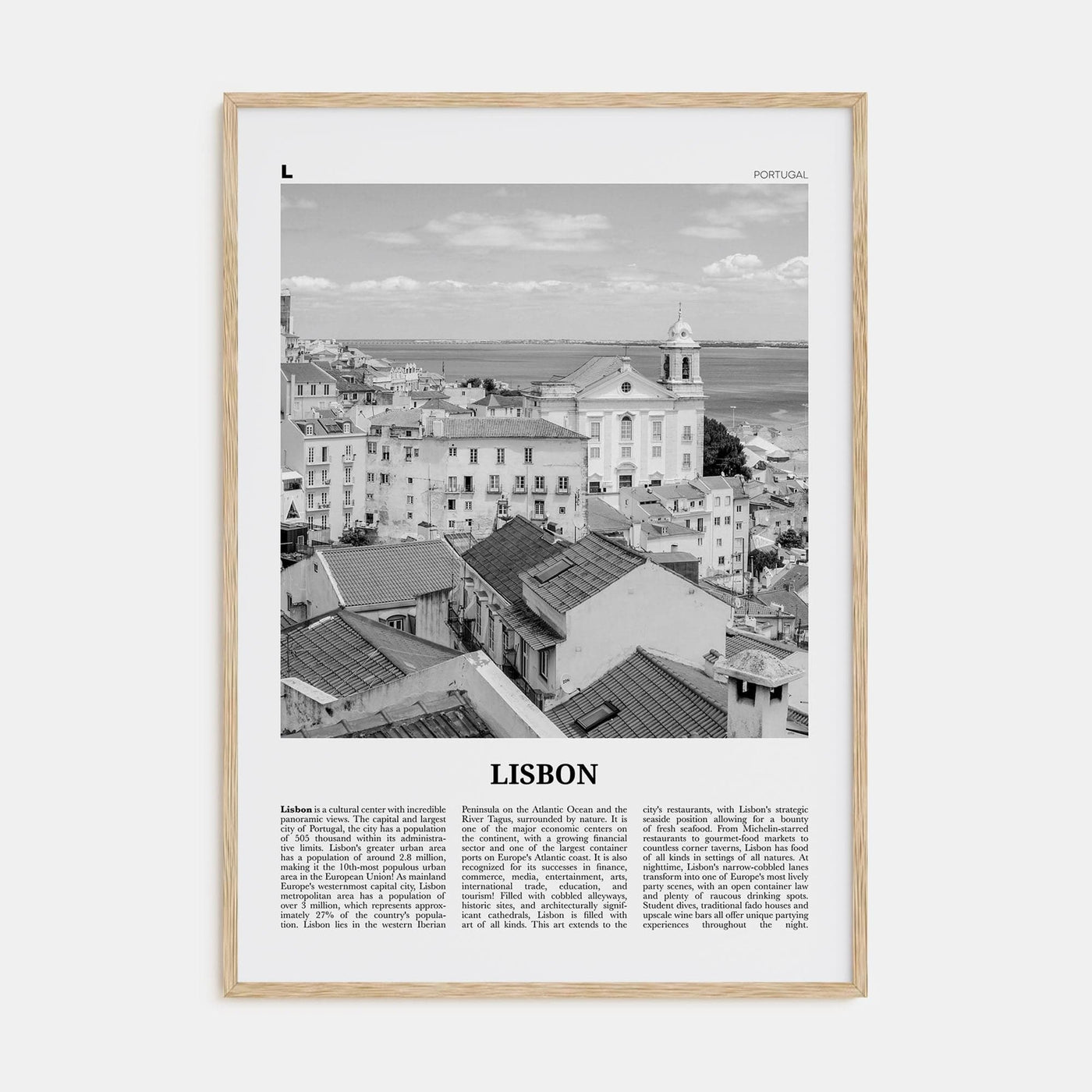 Lisbon No 2 Poster Natural Wood / 8x12 in Nbourhood Travel B&W Poster