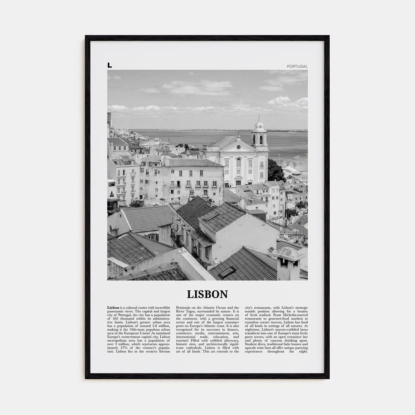 Lisbon No 2 Poster Black Wood / 8x12 in Nbourhood Travel B&W Poster