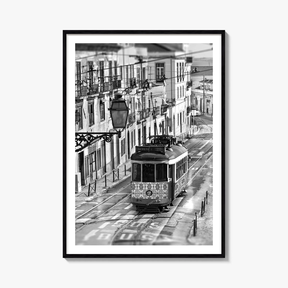 Lisbon no. 3 black & white photo poster of Portugal – vertical wall art, unframed print shown in interior mockup