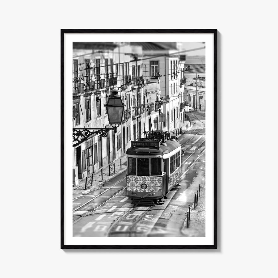 Lisbon no. 3 black & white photo poster of Portugal – vertical wall art, unframed print shown in interior mockup