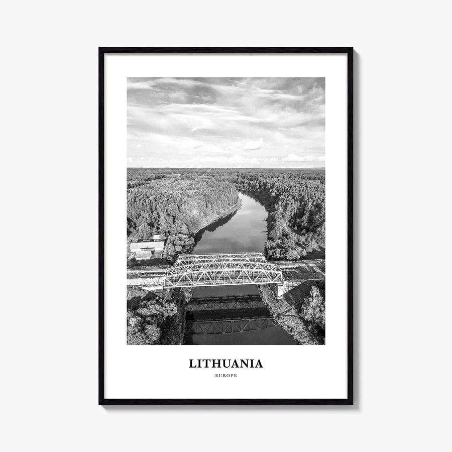 Lithuania black & white classic poster of Europe – vertical wall art, unframed print shown in interior mockup
