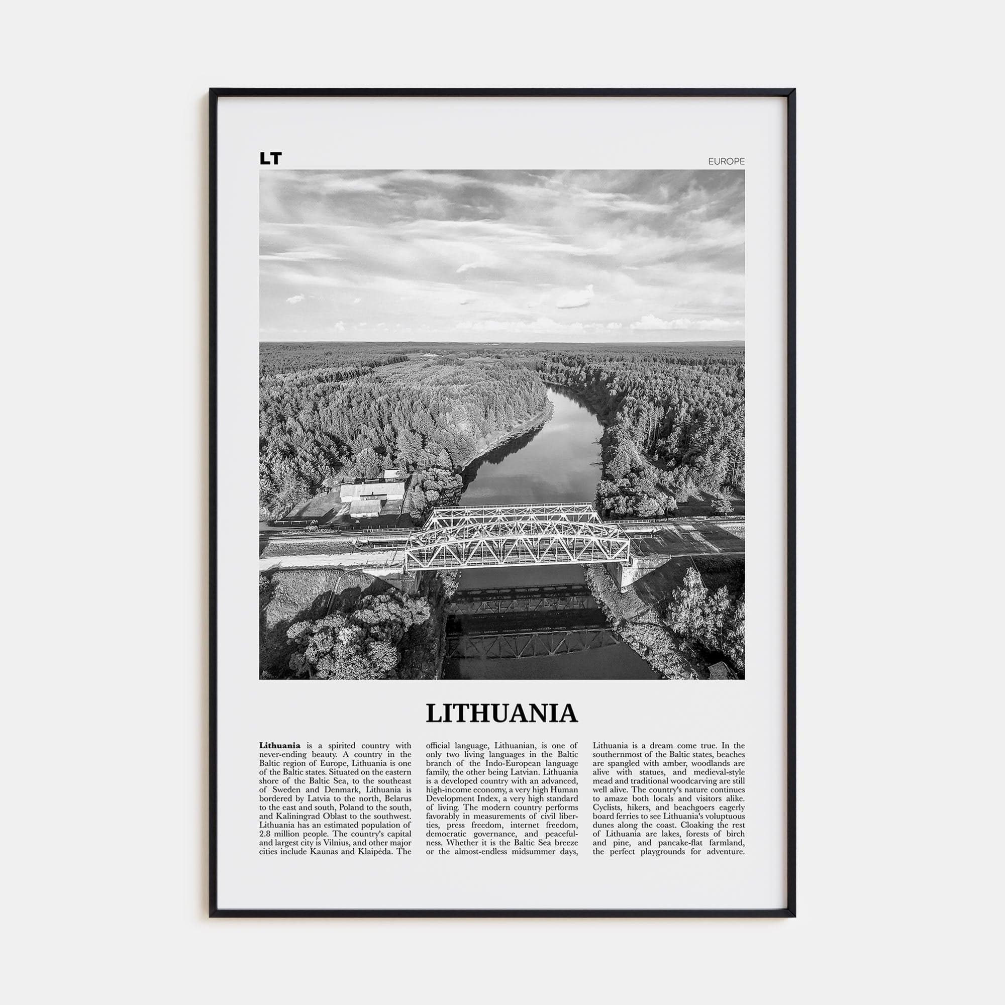 Lithuania Poster None / 8x12 in Nbourhood Travel B&W Poster