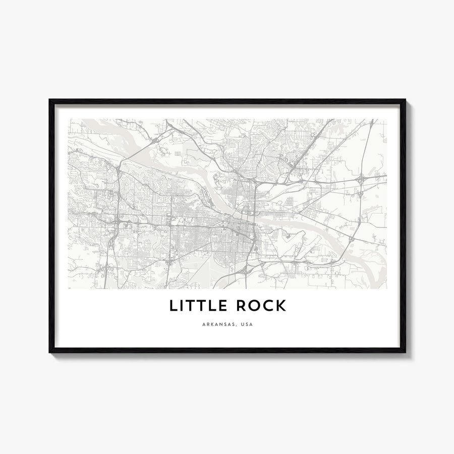 Little Rock black & white map poster of Arkansas, USA – horizontal wall art, unframed print shown in interior mockup