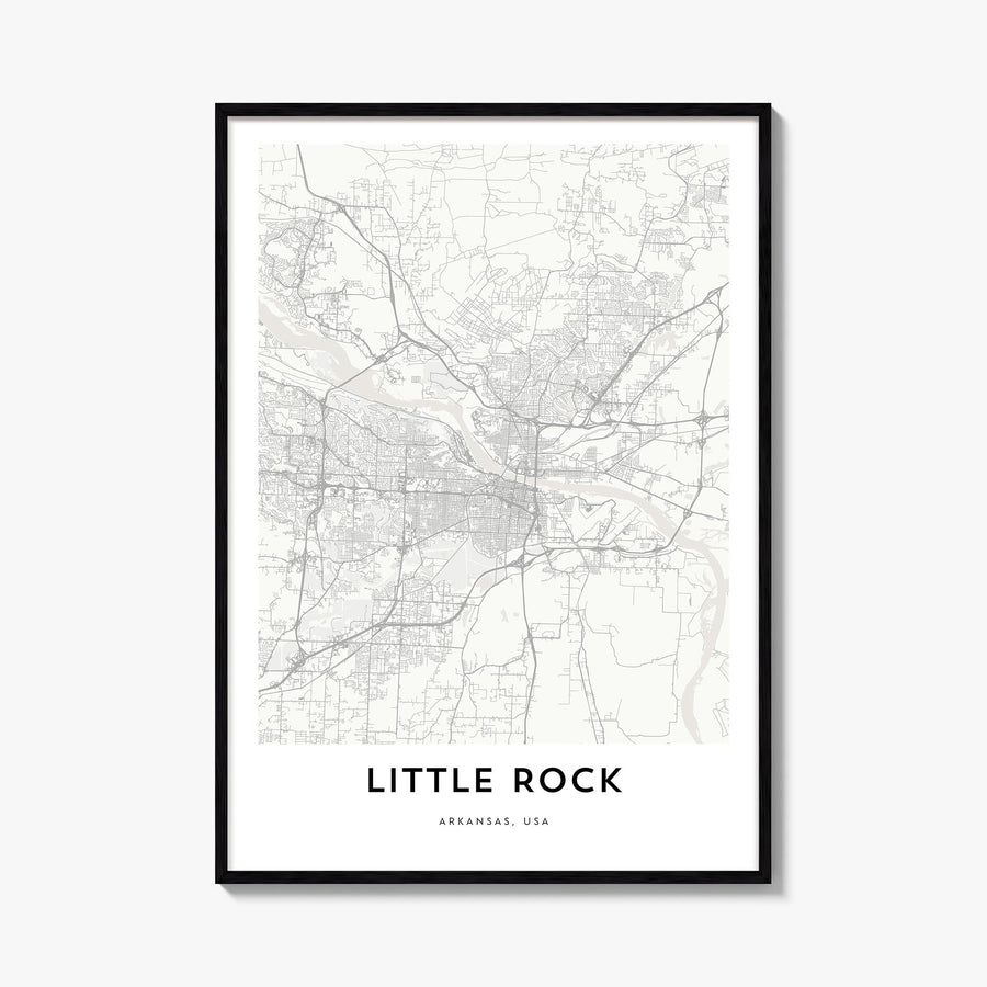 Little Rock black & white map poster of Arkansas, USA – vertical wall art, unframed print shown in interior mockup