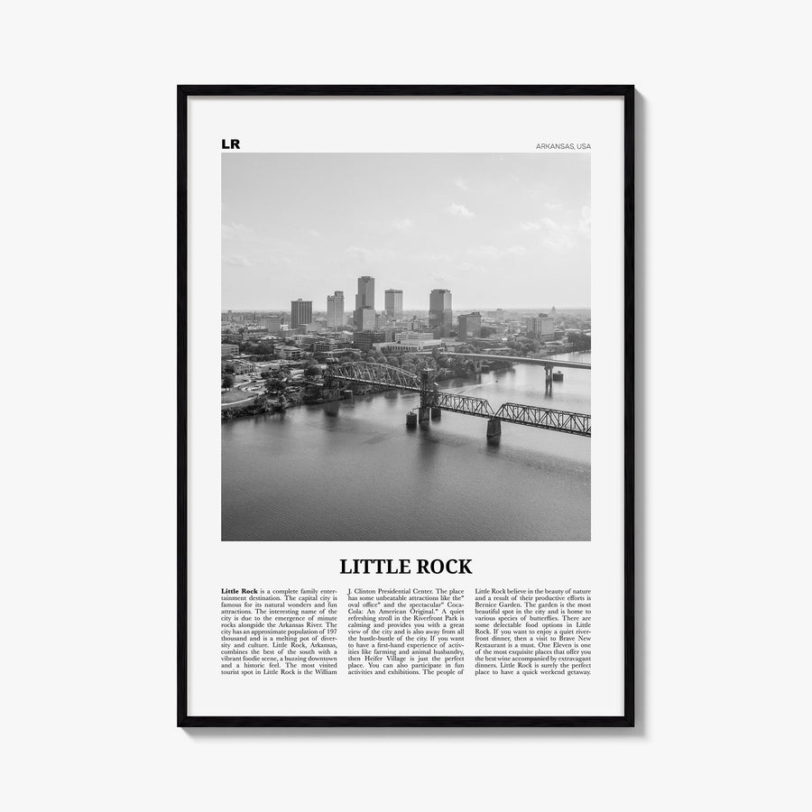 Little Rock black & white newspaper poster of Arkansas, USA – vertical wall art, unframed print shown in interior mockup