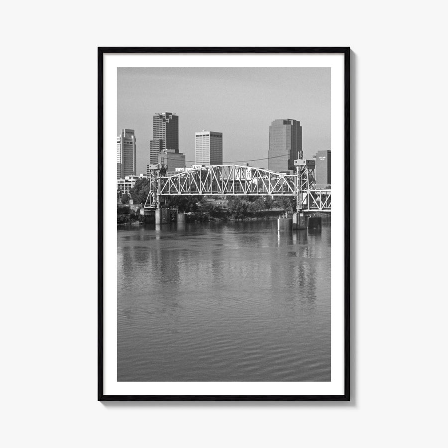 Little Rock black & white photo poster of Arkansas, USA – vertical wall art, unframed print shown in interior mockup