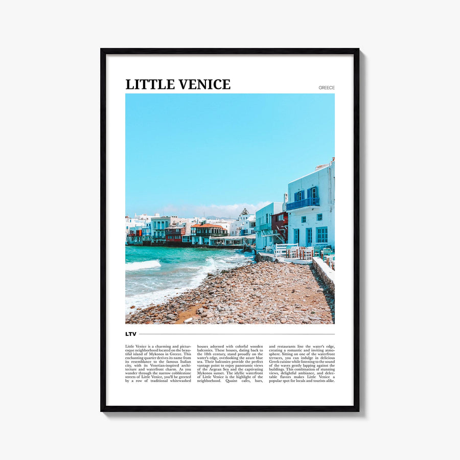 Little Venice, Mykonos colorful travel poster of Greece – vertical wall art, unframed print shown in interior mockup