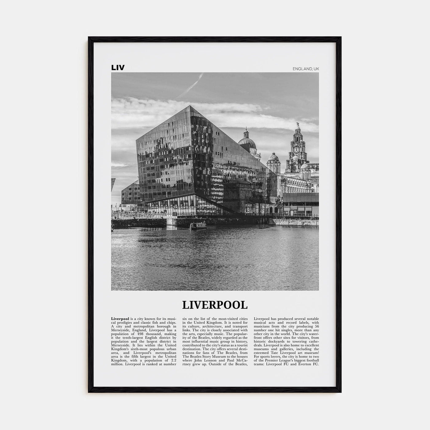 Liverpool Poster Black Wood / 8x12 in Nbourhood Travel B&W Poster