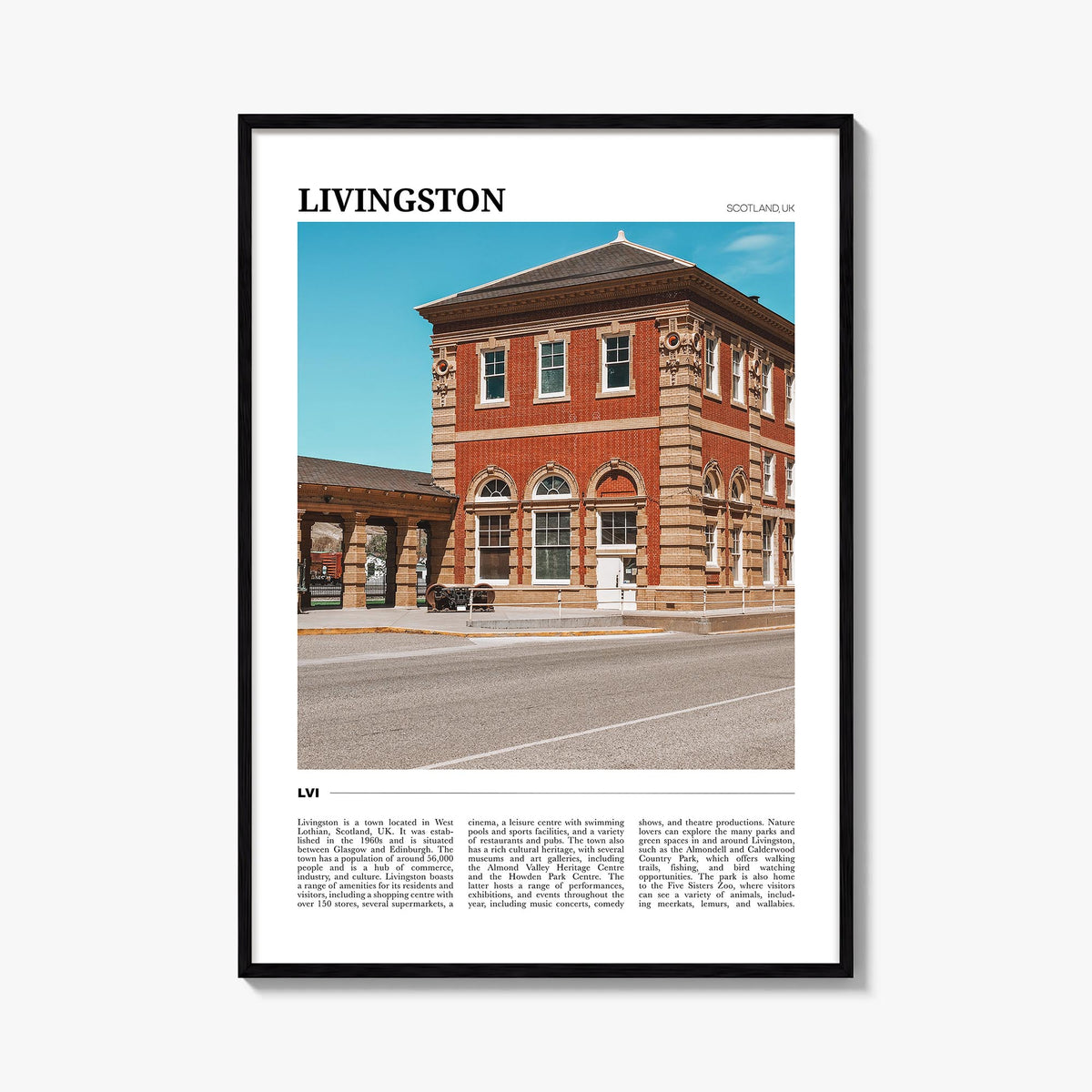 Livingston colorful travel poster of United Kingdom – vertical wall art, unframed print shown in interior mockup