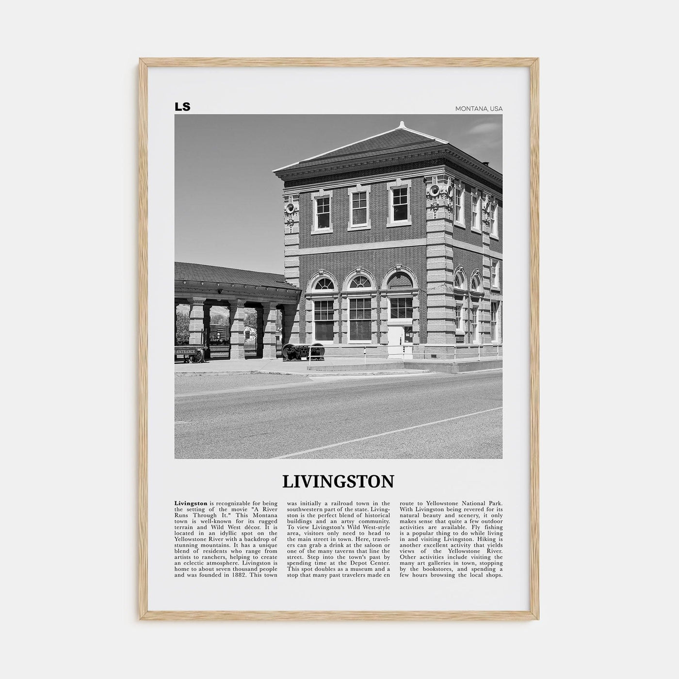 Livingston Poster Natural Wood / 8x12 in Nbourhood Travel B&W Poster