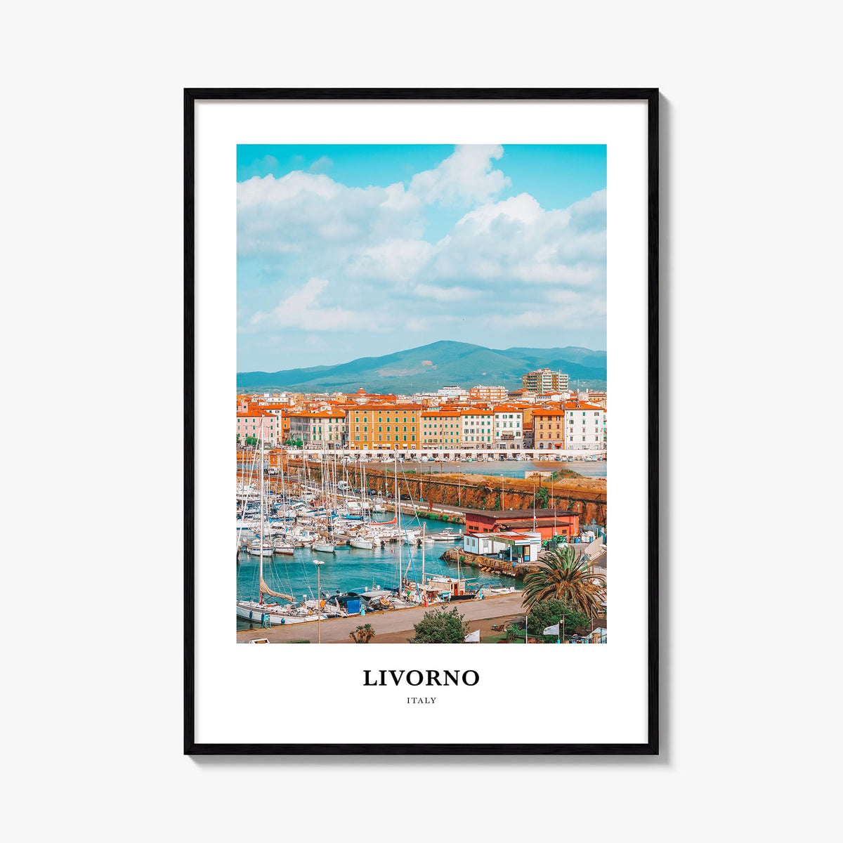 Livorno colorful classic poster of Italy – vertical wall art, unframed print shown in interior mockup