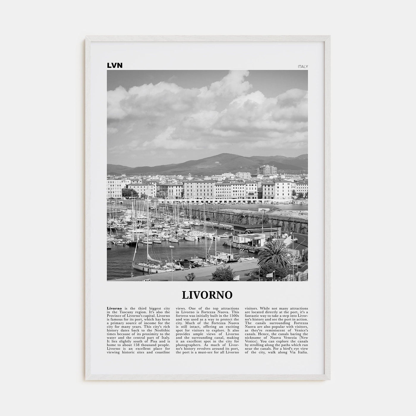 Livorno Poster White Wood / 8x12 in Nbourhood Travel B&W Poster