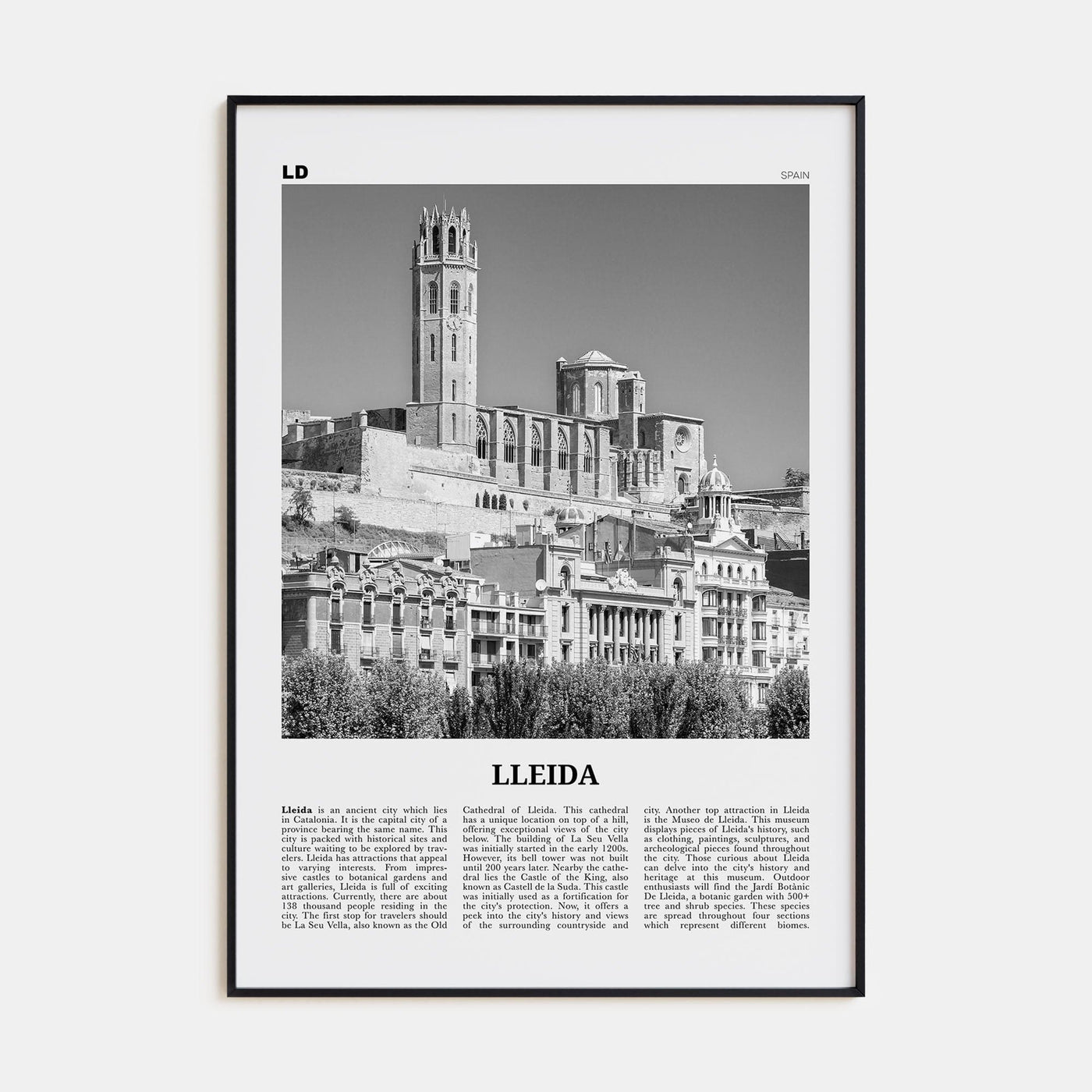 Lleida Poster None / 8x12 in Nbourhood Travel B&W Poster