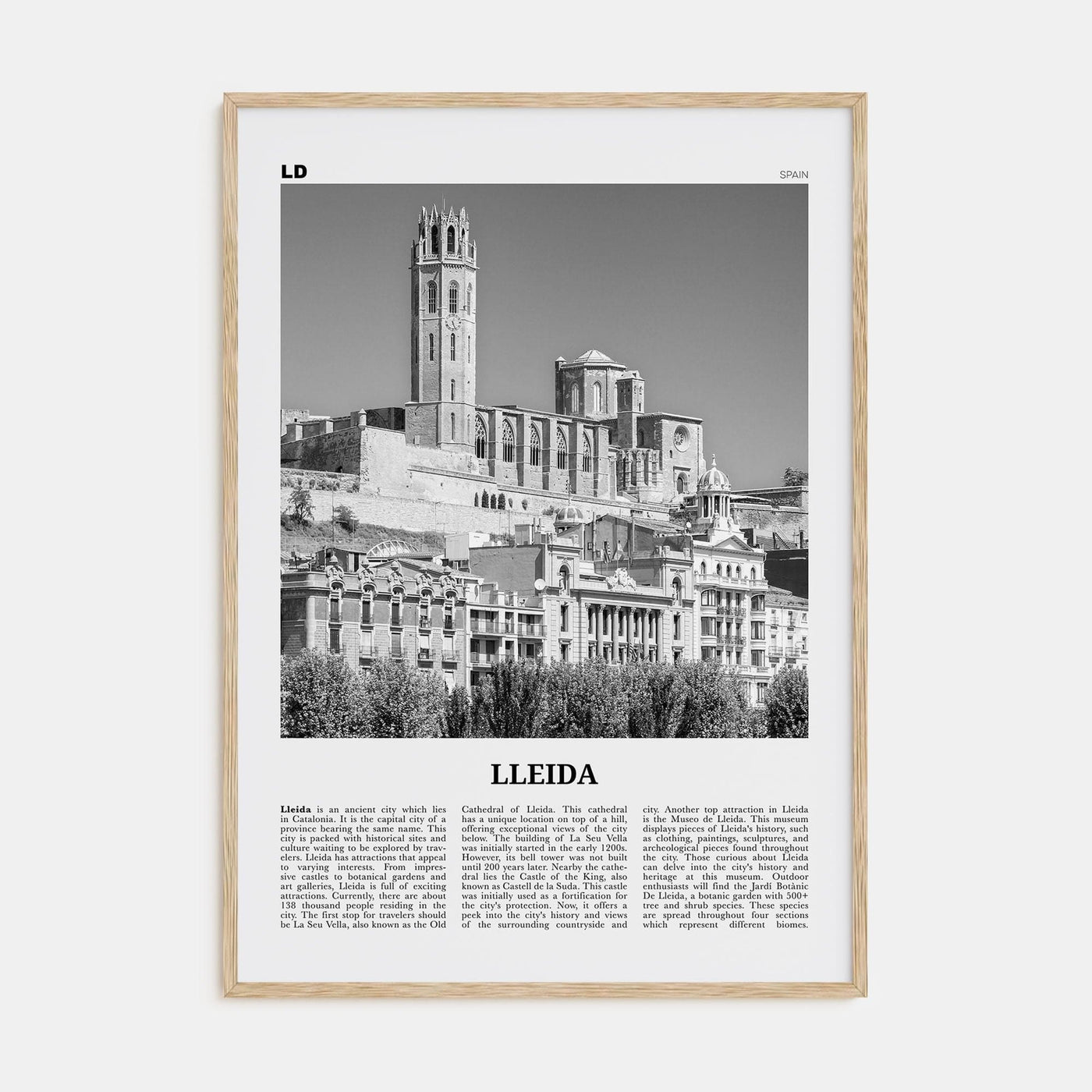 Lleida Poster Natural Wood / 8x12 in Nbourhood Travel B&W Poster